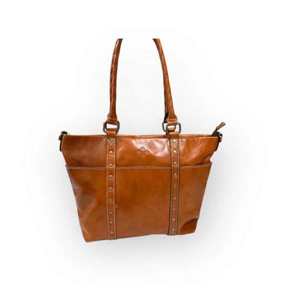 Patricia Nash Handbags - Patricia Nash Carducci Pocket Tote Cognac Brown Leather Bag Antique Brass Accent